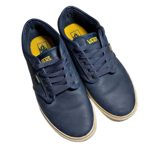 Vans Other - Vans- RARE Navy Blue Leather w/Yellow Accents- Classic Sneaker - Men’s Size 11.5